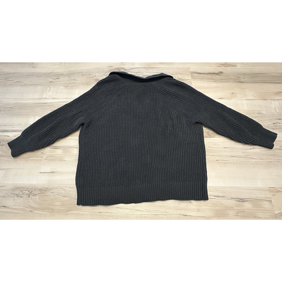 Aerie Women Med Sweater Knit Collared V Neck Oversized Charcoal Gray Ivy Prep - Picture 2 of 7